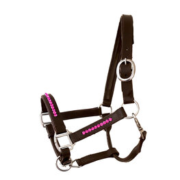 Halter Bling Fuchsia - Brown leather