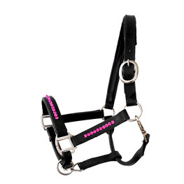 Halter Bling Fuchsia - Black leather